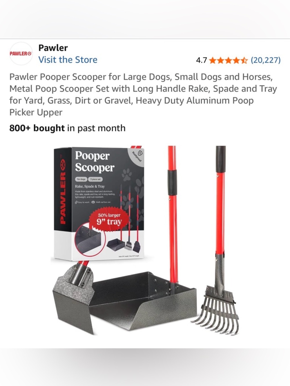 **NIB** Red Long-Handle Pooper Scooper Set with Rake & Spade (3 pieces)